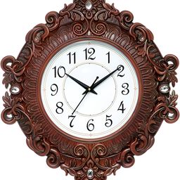 Attractionz Brown and White Round Textured Analogue Contemporary Wall Clock-image-22