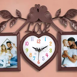 Attractionz Brown & White Heart- Shape Textured Analogue Contemporary Wall Clock-15