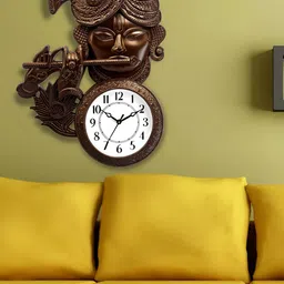 Attractionz Brown & White Lord Shri Krishna Textured Analogue Round Wall Clock-image-52