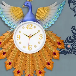 Attractionz Blue & White Peacock Textured Round Analogue Wall Clock-4