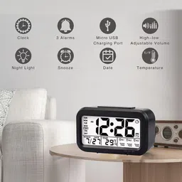 URBANFIX Black & White Digital Contemporary Alarm Clock-2