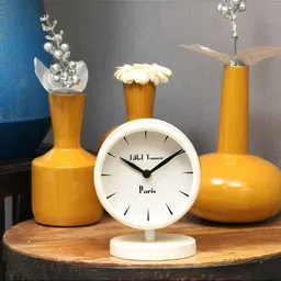 Cocovey Homes White Round Shaped Analogue Contemporary Metal Table Clock-image-9