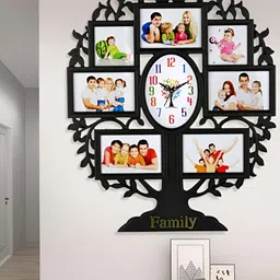 Attractionz Black Oval Shaped Tree Photo Frame Textured Contemporary Analogue Wall Clock-image-85