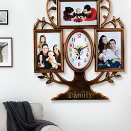 Attractionz Copper Toned Oval Shaped Textured Photo Frame Contemporary Analogue Wall Clock-image-96