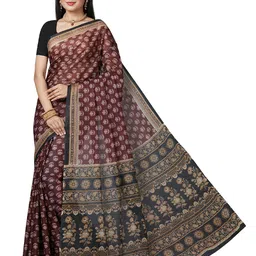 SHANVIKA Maroon & Black Ethnic Motifs Pure Cotton  Block Print Saree-image-41