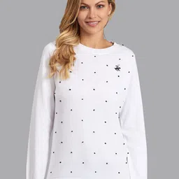 Beverly Hills Polo Club Women White & Navy Blue Embroidered Cotton Pullover-picture-20