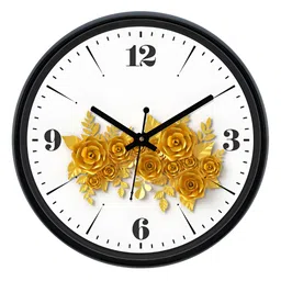 Aura White & Yellow Textured Round Analogue Wall Clock image 1