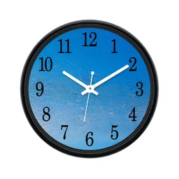 Aura Blue & Black Textured Round Analogue Wall Clock image 1