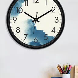 Aura White & Blue Textured Analogue Wall Clock image 2