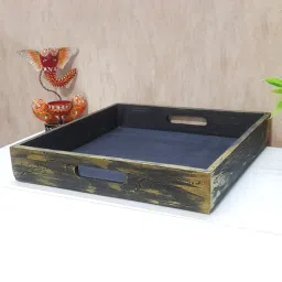 disoo fashions Natural Brown Handpainted Wood Serving Tray-picture-17