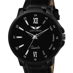LOIS CARON Men Black Embellished Dial & Black Leather Straps Analogue Watch MLC-4236-11