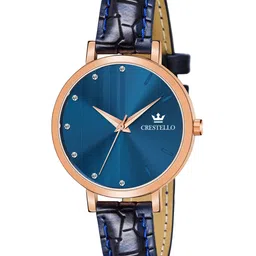 CRESTELLO Women Blue Brass Embellished Dial & Blue Bracelet Style Straps Analogue Watch-image-9