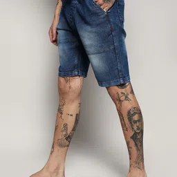 Campus Sutra Men Blue Washed Outdoor Denim Shorts with Technology-picture-30