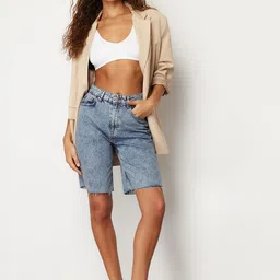 Trendyol Women Washed Denim Pure Cotton Shorts-picture-41