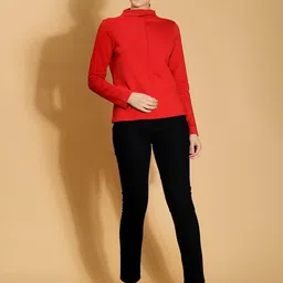 DressBerry Red High Neck Long Sleeves Top-picture-57