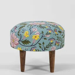 Chumbak Green & Yellow Floral-Printed Round Ottoman-47