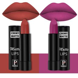 PERPAA Creamy Matte Set Of 2 Long Lasting Bullet Lipstick - Red bloom 55 - Rose Magenta 58-16