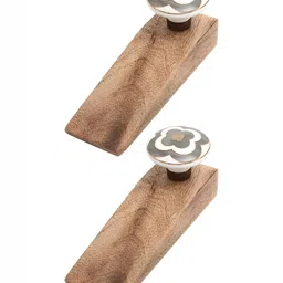 Indianshelf Brown & White 2 Pieces Floral Printed Ceramic Wood Door Stopper-image-14