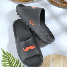 VIV Men Black & Orange Printed Rubber Sliders-picture-18