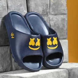 VIV Men Blue & Yellow Printed Rubber Sliders-picture-8