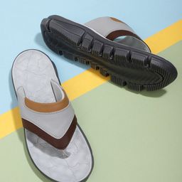 Koburg Men Grey & White Colourblocked Croslite Thong Flip-Flops-picture-8