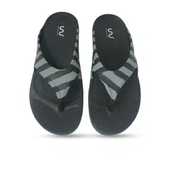 Doubleu Men Black & Grey Striped Rubber Thong Flip-Flops-39