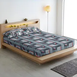 Aurave Grey & White Geometric Printed Microfiber 300 TC King Bedsheet with 2 Pillow Covers-6