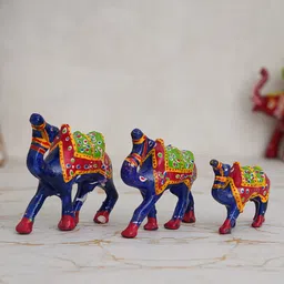 eCraftIndia Blue & Green Set Of 3 Elephants Figurine Showpieces-20