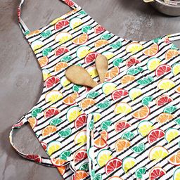 Soumya White & Red Printed Cotton Apron With Front Pocket-40