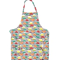 Soumya White & Red Printed Cotton Apron With Front Pocket image 3