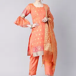 Chhabra 555 Peach-Coloured & Gold-Toned Art Silk Unstitched Dress Material-image-36