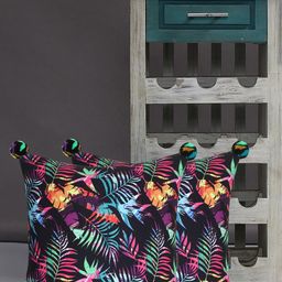 Mezposh Black & Fuchsia Set of 2 Floral Square Cushion Covers-44