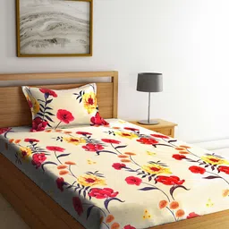 KLOTTHE Floral Print 300 TC Single Bedsheet with 1 Pillow Cover-image-77