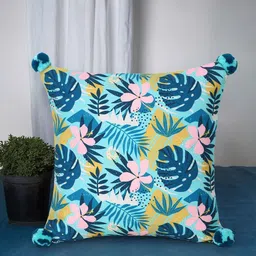 Mezposh Unisex Turquoise Blue Floral Printed Single Square Cushion Cover-31