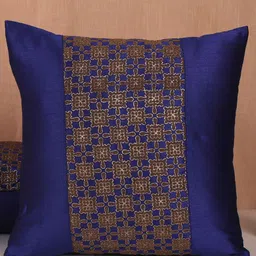 Molcha Set Of 5 Blue & Brown Embellished Quilted Square Cushion Covers-11