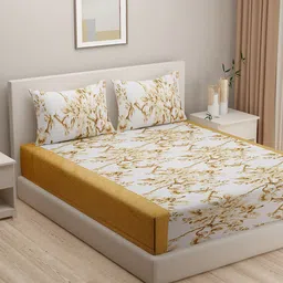 SWAYAM Yellow & White Floral 144 TC King Bedsheet with 2 Pillow Covers-image-74