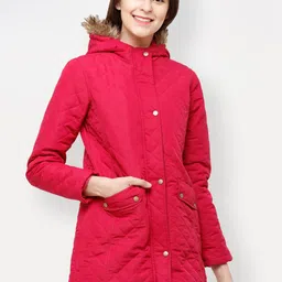 HOUSE OF VEDAS Lightweight Faux Fur Trim Hooded Longline Padded Jacket-16