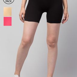 Apraa & Parma Women Pack of 3 Slim Fit Cotton Cycling Sports Shorts-picture-13