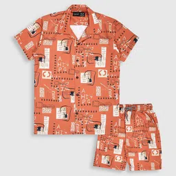 CAVIO Boys Printed Shirt Collar Short Sleeves Pure Cotton Shirt with Short-image-41