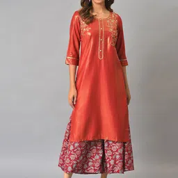 AURELIA Women Maroon Sequinned Kurta with Skirt-picture-37