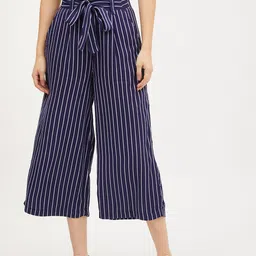 Harpa Women Navy Blue & White Smart Regular Fit Striped Culottes-image-93