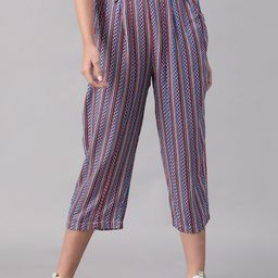 Oxolloxo Women Striped Smart Straight Fit Easy Wash Pleated Culottes-image-21