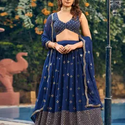 KALINI Embroidered Sequinned Semi-Stitched Lehenga & Unstitched Blouse With Dupatta image 1