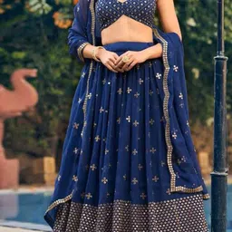 KALINI Embroidered Sequinned Semi-Stitched Lehenga & Unstitched Blouse With Dupatta image 2