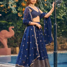 KALINI Embroidered Sequinned Semi-Stitched Lehenga & Unstitched Blouse With Dupatta image 3