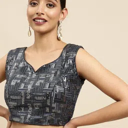 MIMOSA Charcoal Grey Embroidered Readymade Saree Blouse-image-89