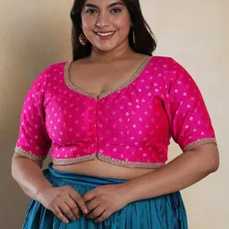 SALWAR STUDIO Embellished Brocade Readymade Saree Blouse-image-1