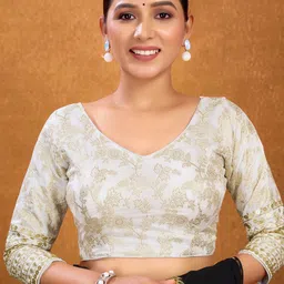 KALINI Woven-Design Zari Padded Saree Blouse With Tie Up Details-picture-36