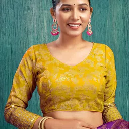 KALINI Woven-Design Fully Stitched Padded Silk Saree Blouse-45