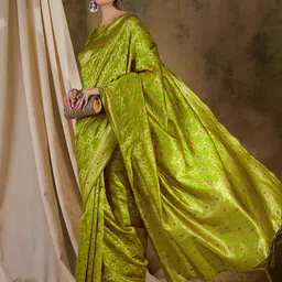 Sangria Ethnic Motif Zari Woven Banarasi Saree With Blouse-image-61